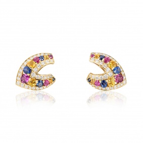 Yellow Gold Sapphire and Diamond Clip Earrings